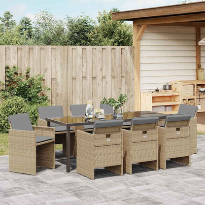 Garten Essgruppe 9 pcs Beige Poly-Rattan