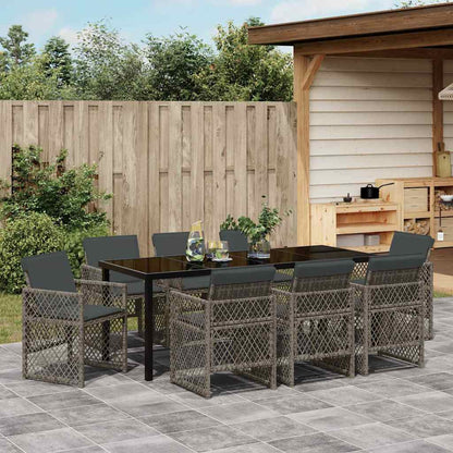 Garten Essgruppe 9 pcs Grau Poly-Rattan