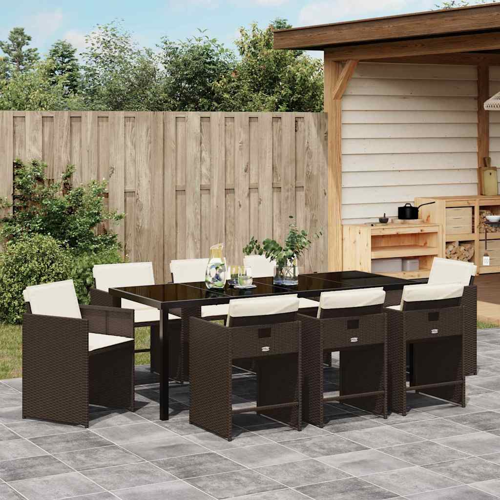 Garten Essgruppe 9 pcs Braun Poly-Rattan