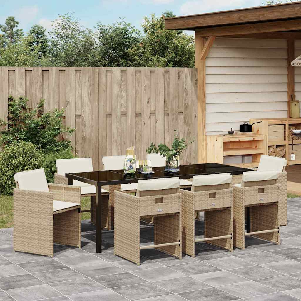 Garten Essgruppe 9 pcs Beige Poly-Rattan