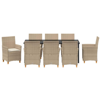 Garten Essgruppe 9 pcs Beige Poly-Rattan