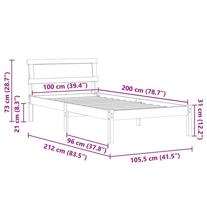 Bettrahmen mit Kopfteil Weiß 100 x 200 cm Massives Kiefernholz