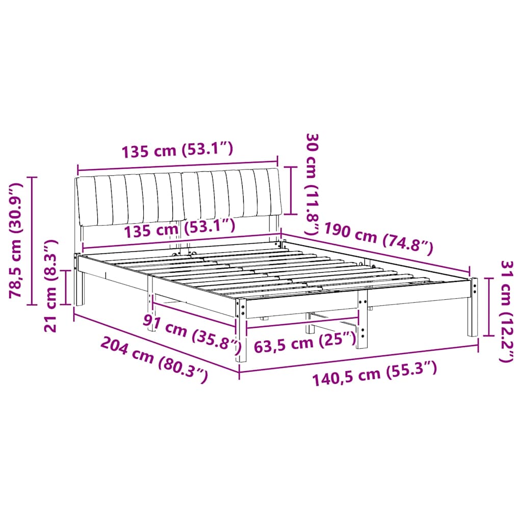 Bettgestell Braun und Schwarz 135 x 190 cm Massivholz Kiefer