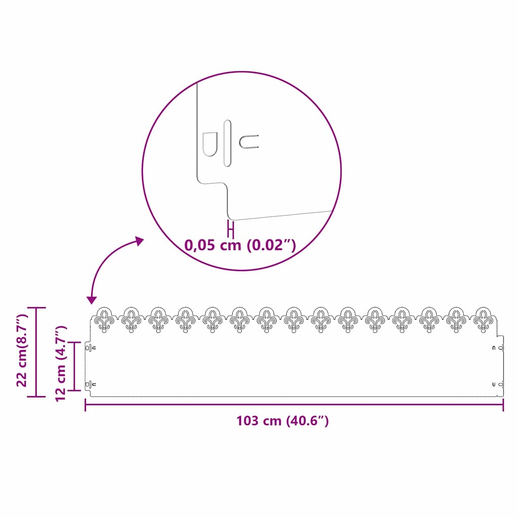 Rasenkanten 30 pcs Anthrazit 103 x 0,05 x 22 cm Stahl