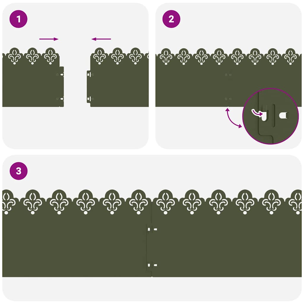 Rasenkanten 30 pcs Olive Grün 103 x 0,05 x 22 cm Stahl