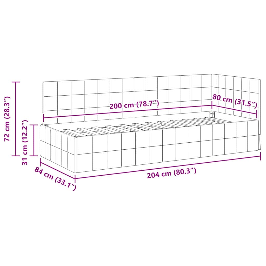 Eckbettgestell mit Kopfteil Dunkelgrau 80 cm x 200 cm Samt