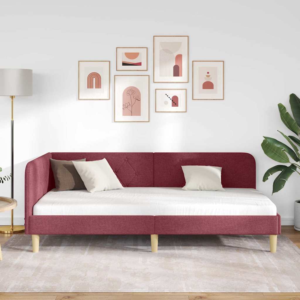 Eckbettgestell Weinrot 90 x 190 cm Stoff