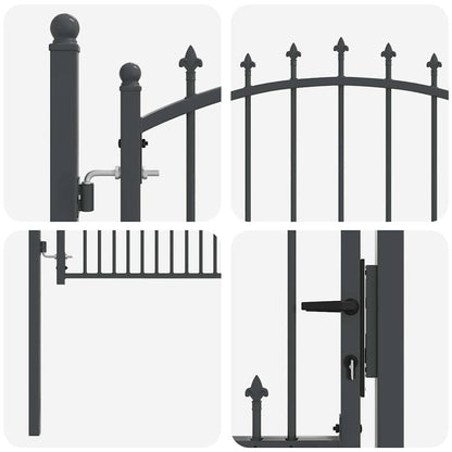 Zauntor mit Spitzen Grau 150 x 100 cm Pulverbeschichteter Stahl