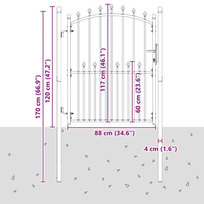 Zauntor mit Spitzen Grau 150 x 100 cm Pulverbeschichteter Stahl