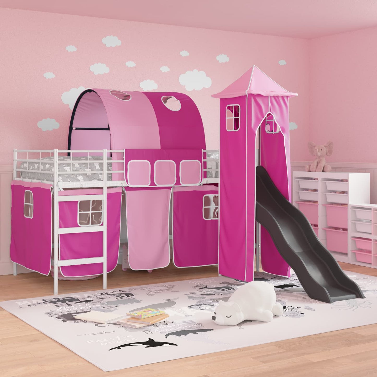 Kinderloftbett Weiß und Rosa 107 x 200 cm Metall
