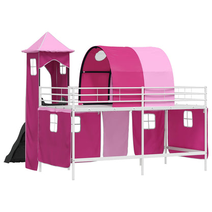 Kinderloftbett Weiß und Rosa 107 x 200 cm Metall