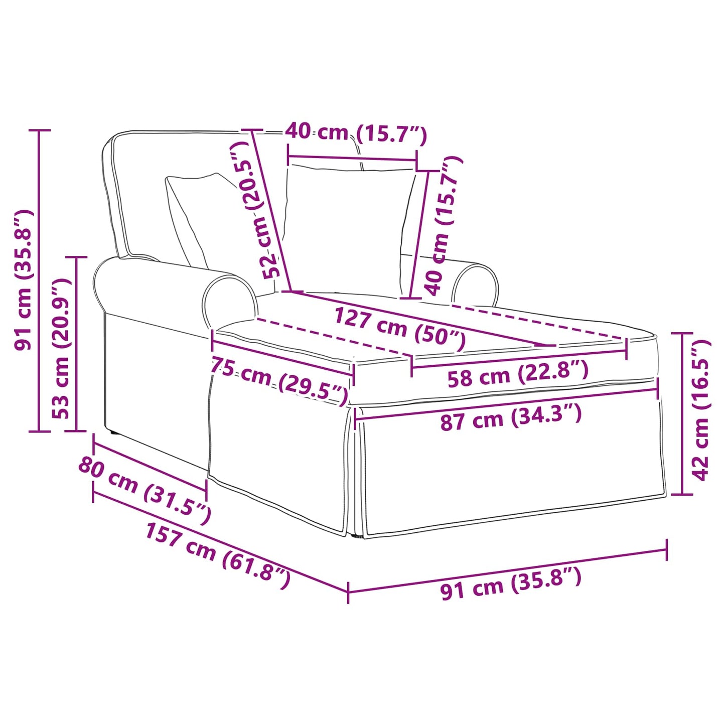 Chaise Lounge mit Rock mit Kissen 3 pcs Hellgrau Cordstoff