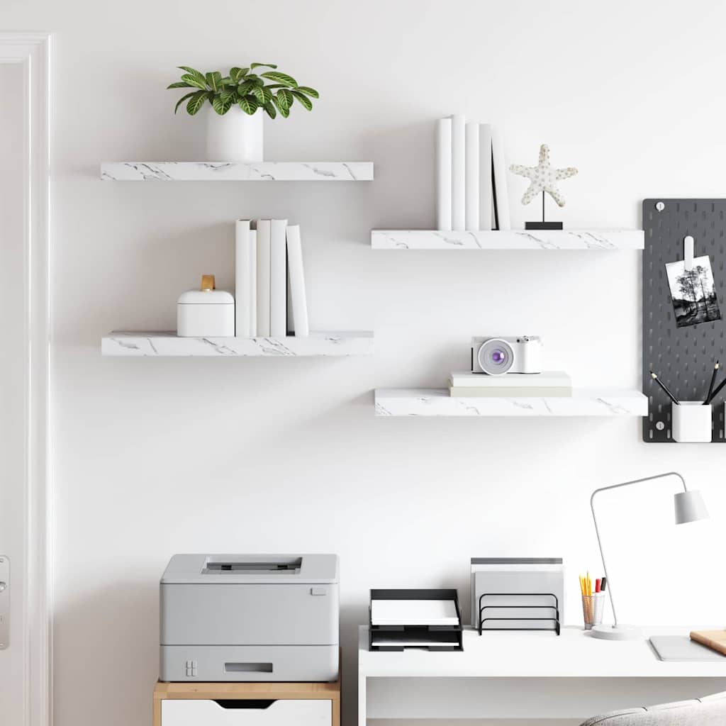 Wandregal 4 pcs Weiß Marmor 50 x 23 x 4 cm Holzwerkstoff