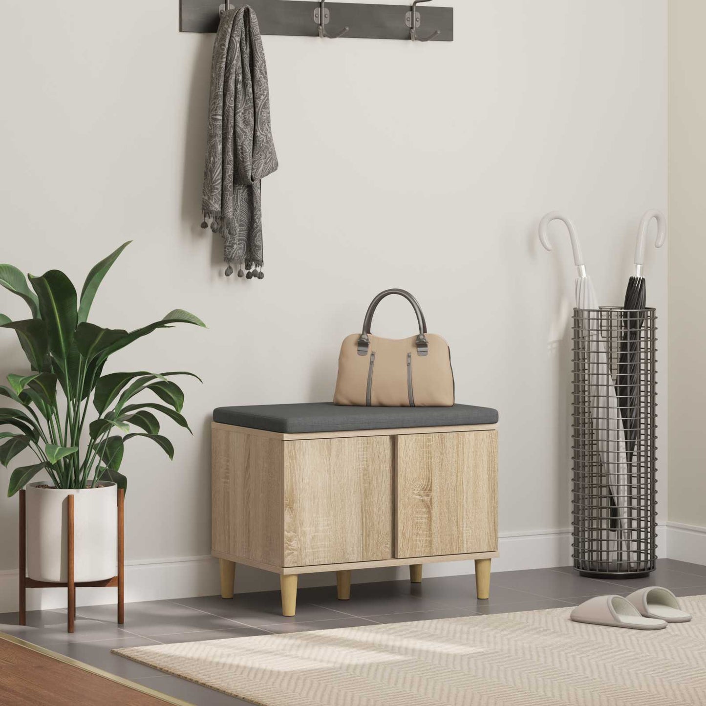 Flurbank mit Kissen mit Speicher Sonoma-Eiche 60 x 38 x 46 cm