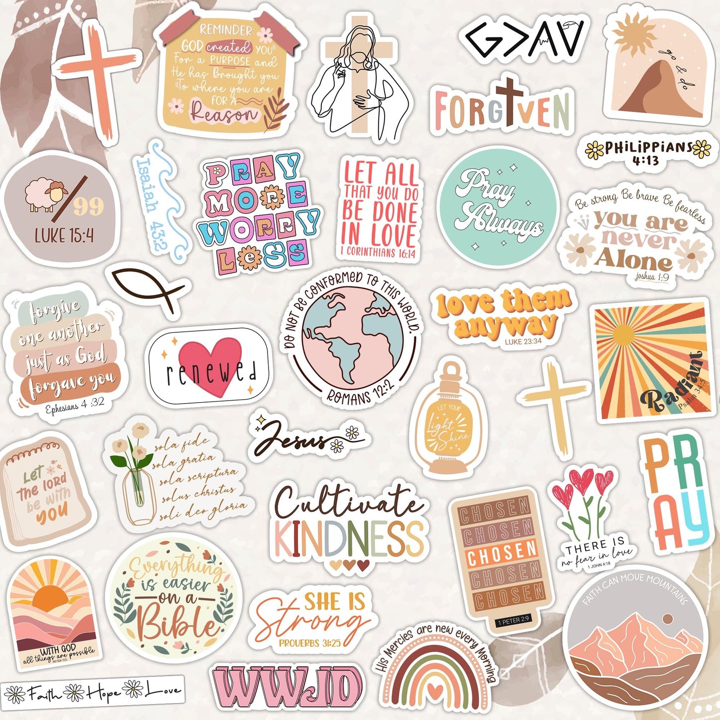 Puraesla 123 Stück christliche Bibelvers-Aufkleber – Inspirierende Aufkleber für Tagebucheinträge und religiöses Studium für Wasserflaschen, Laptops und Notizbücher – Vinyl, wasserfest
