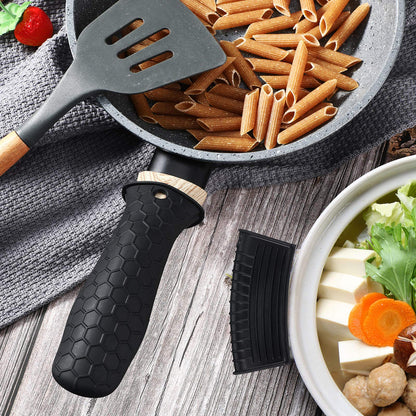 Patelai 8-teiliges Silikon-Topflappen-Set, Griffüberzug für Gusseisen, hitzebeständig, rutschfest, wiederverwendbar, für Bratpfannen, Küchenzubehör (Schwarz)