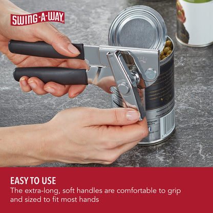Swing-A-Way Portable Can Opener, Features an Ergonimic Handle for Optimal Comfort, and Built-in Bottle Opener for a 2-in-1 Tool, Durable Cutting Wheel, Black