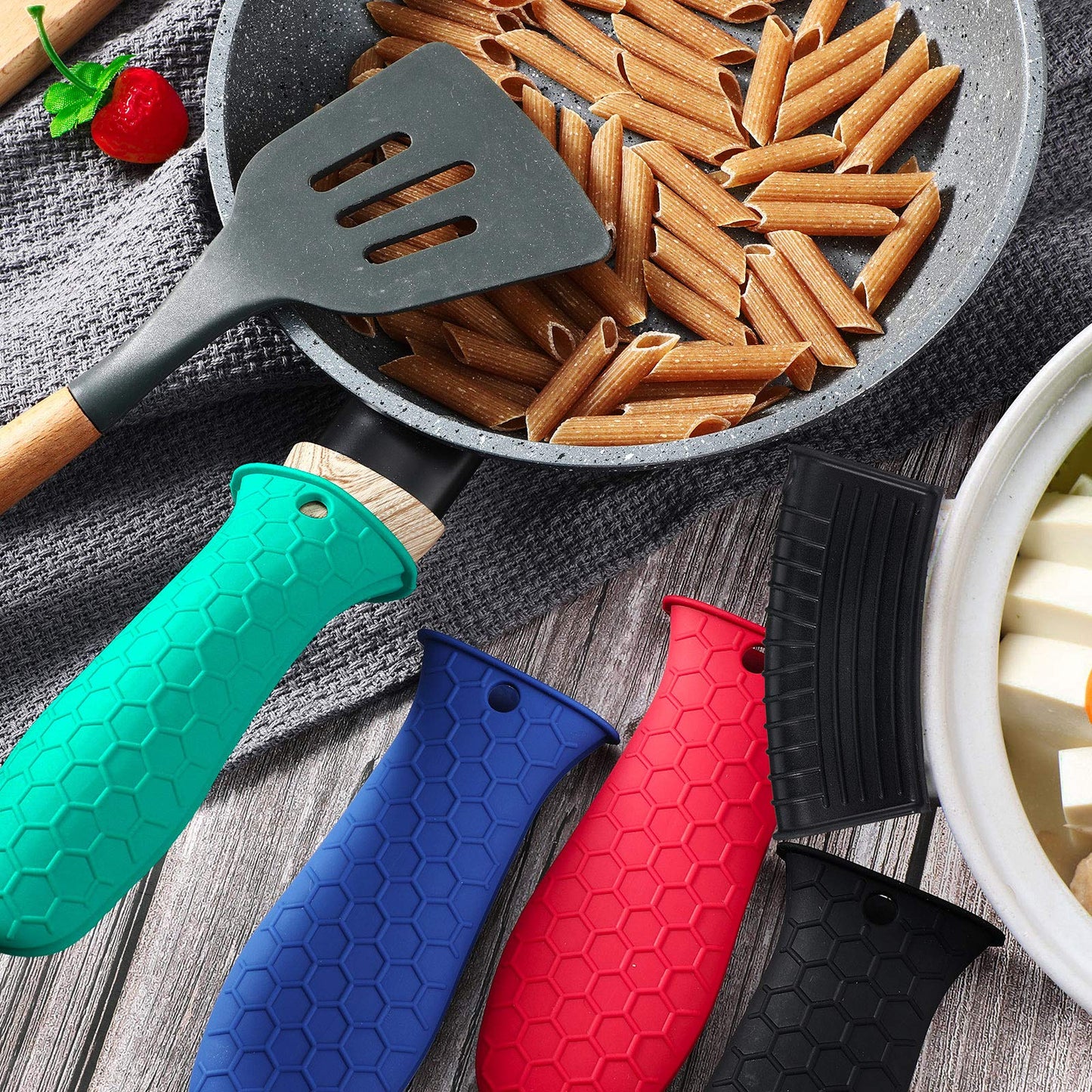 Patelai 8 Pcs Silicone Pot Holders Set Cast Iron Handle Cover Heat Resistant Pot Handle Covers Potholder Non Slip Reusable Pan Sleeve for Frying Pan Kitchen Supplies(Black)