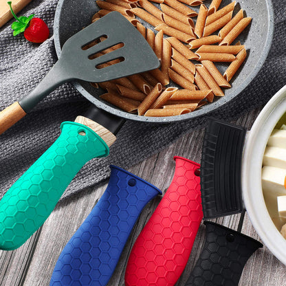 Patelai 8 Pcs Silicone Pot Holders Set Cast Iron Handle Cover Heat Resistant Pot Handle Covers Potholder Non Slip Reusable Pan Sleeve for Frying Pan Kitchen Supplies(Black)