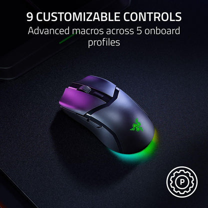 Razer Cobra HyperSpeed ​​Kabellose Gaming-Maus: 9 anpassbare Bedienelemente – RGB-Beleuchtung – Optisches Scrollrad – Optische Schalter – Gen-4-26K-Sensor – 2,4 GHz, Bluetooth &amp; USB-C – Bis zu 170 Stunden Akkulaufzeit