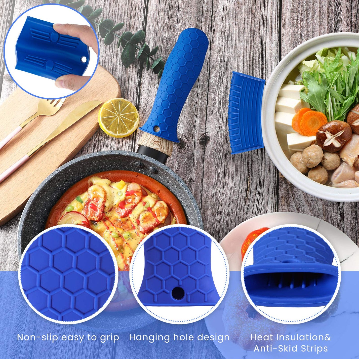 Patelai 8 Pcs Silicone Pot Holders Set Cast Iron Handle Cover Heat Resistant Pot Handle Covers Potholder Non Slip Reusable Pan Sleeve for Frying Pan Kitchen Supplies(Black)