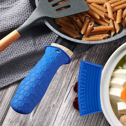 Patelai 8 Pcs Silicone Pot Holders Set Cast Iron Handle Cover Heat Resistant Pot Handle Covers Potholder Non Slip Reusable Pan Sleeve for Frying Pan Kitchen Supplies(Black)