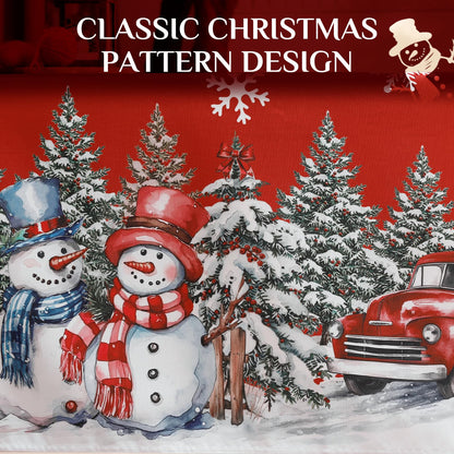 Softalker Christmas Tablecloth Rectangle 60x84 Inch, Winter Xmas Snowman Truck Red Table Cloth, Stain Resistant Farmhouse Table Cover for Holiday, Dinner, Party