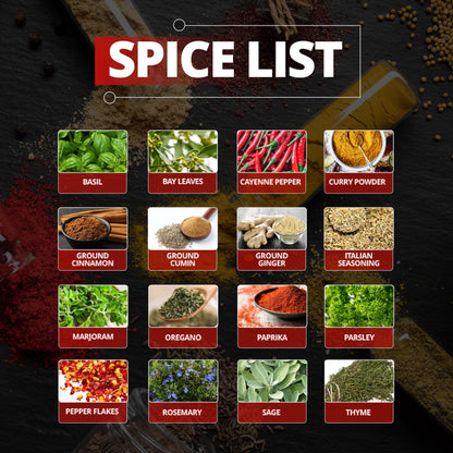 Orii Gewürzregal mit 16 drehbaren Gläsern inklusive Gewürzen – Vorgefüllte Gewürzregale mit 5-Jahres-Nachfüllprogramm – Aromatische Gewürze