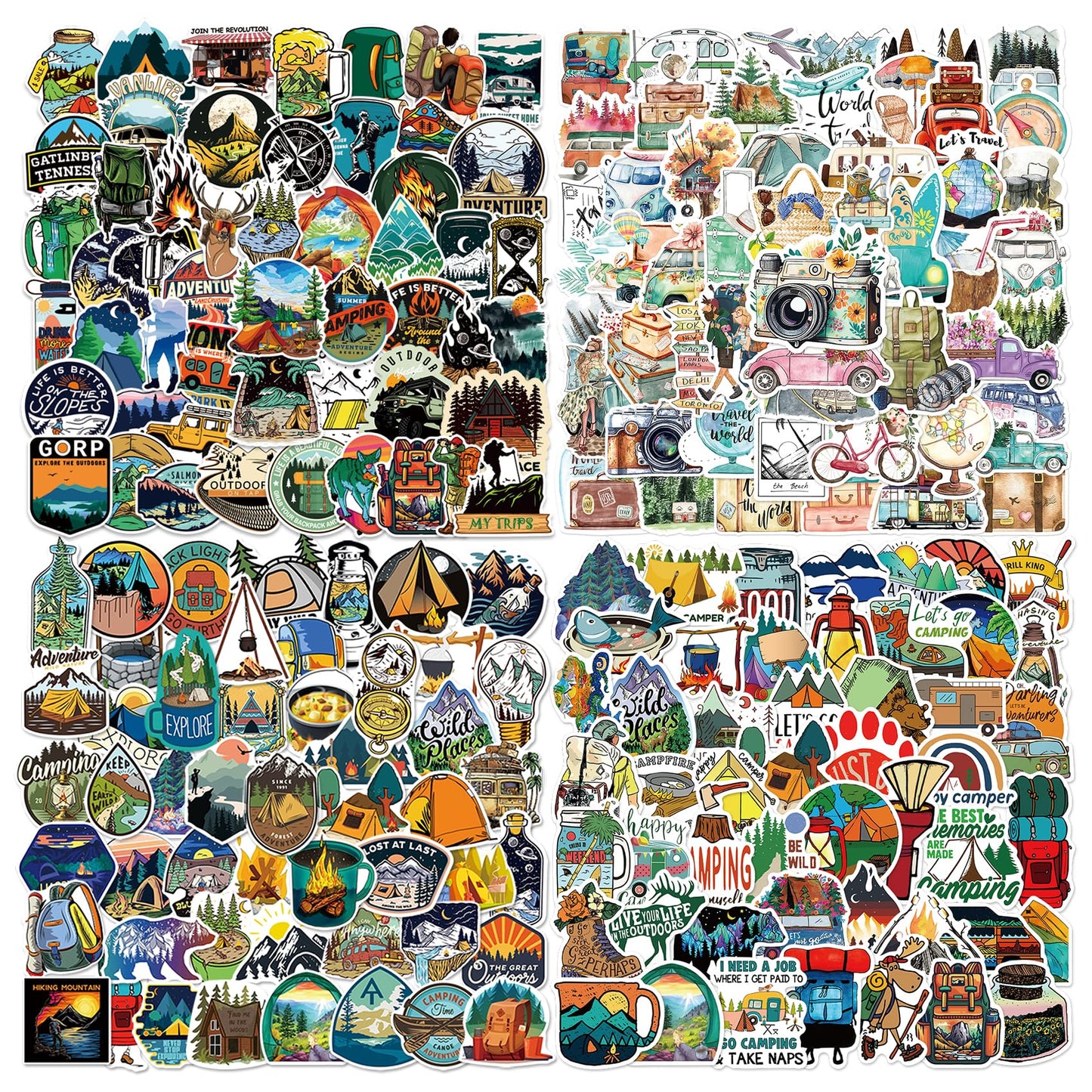 SEEYEON 200Pcs Outdoor Stickers for Kids Adults, Waterproof Camping Hiking for Water Bottle Laptop Scrapbook Luggage, Cute Adventure for Boys Girls