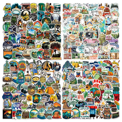 SEEYEON 200Pcs Outdoor Stickers for Kids Adults, Waterproof Camping Hiking for Water Bottle Laptop Scrapbook Luggage, Cute Adventure for Boys Girls