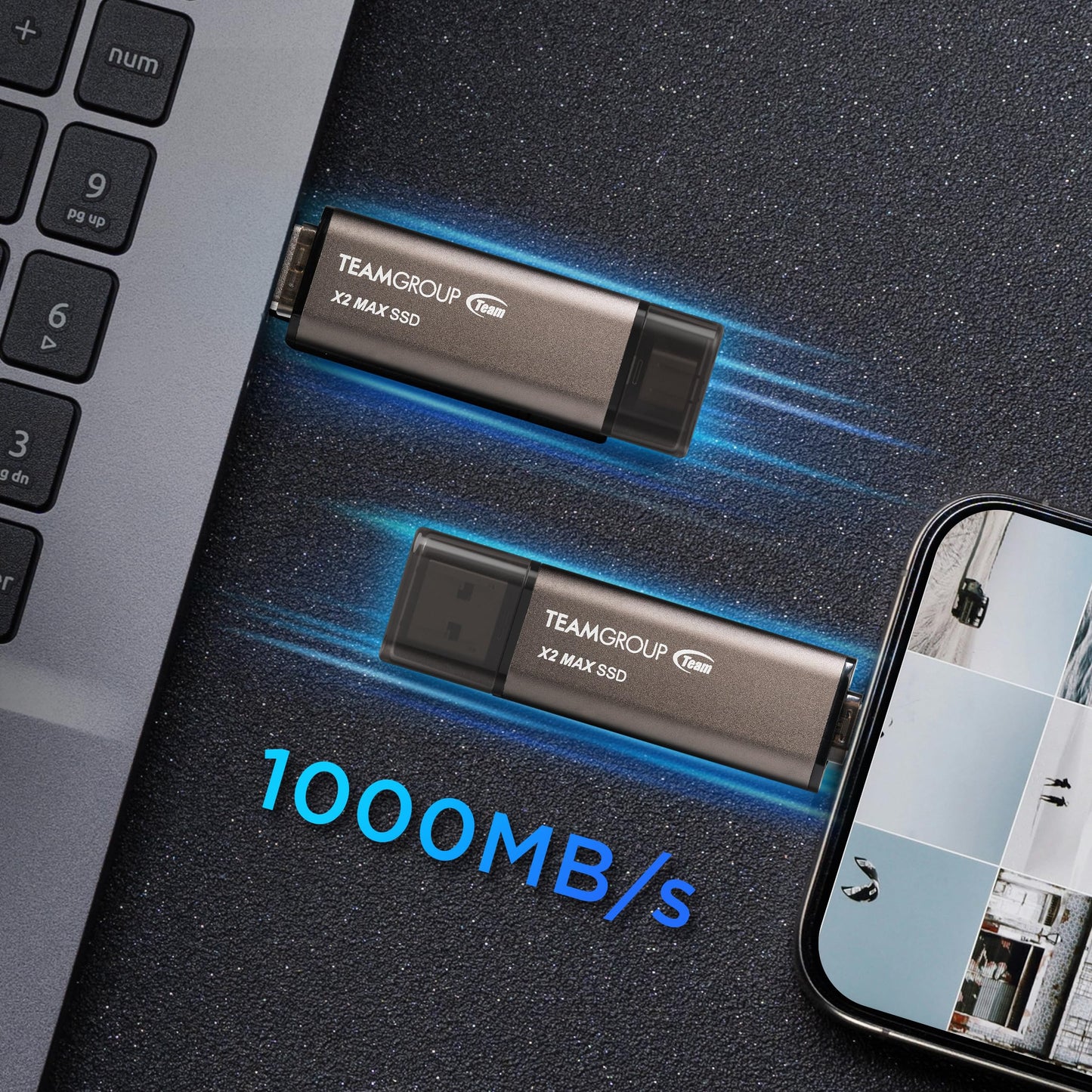 TEAMGROUP 2 TB X2 MAX Externe/Tragbare SSD 1000 MB/s, Dual-USB-Festplatte, kompatibel mit iPhone 17, iPad, Mac, Steam Deck, PC, Windows, Android, PS5, Laptop, Tesla, Typ C &amp; A, USB 3.2 Gen2, TX2MAX32TBT01